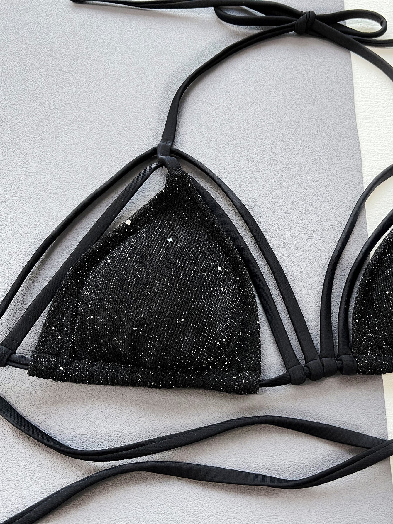 Glitter Halter Neck Strappy Two-Piece Bikini Set Swim