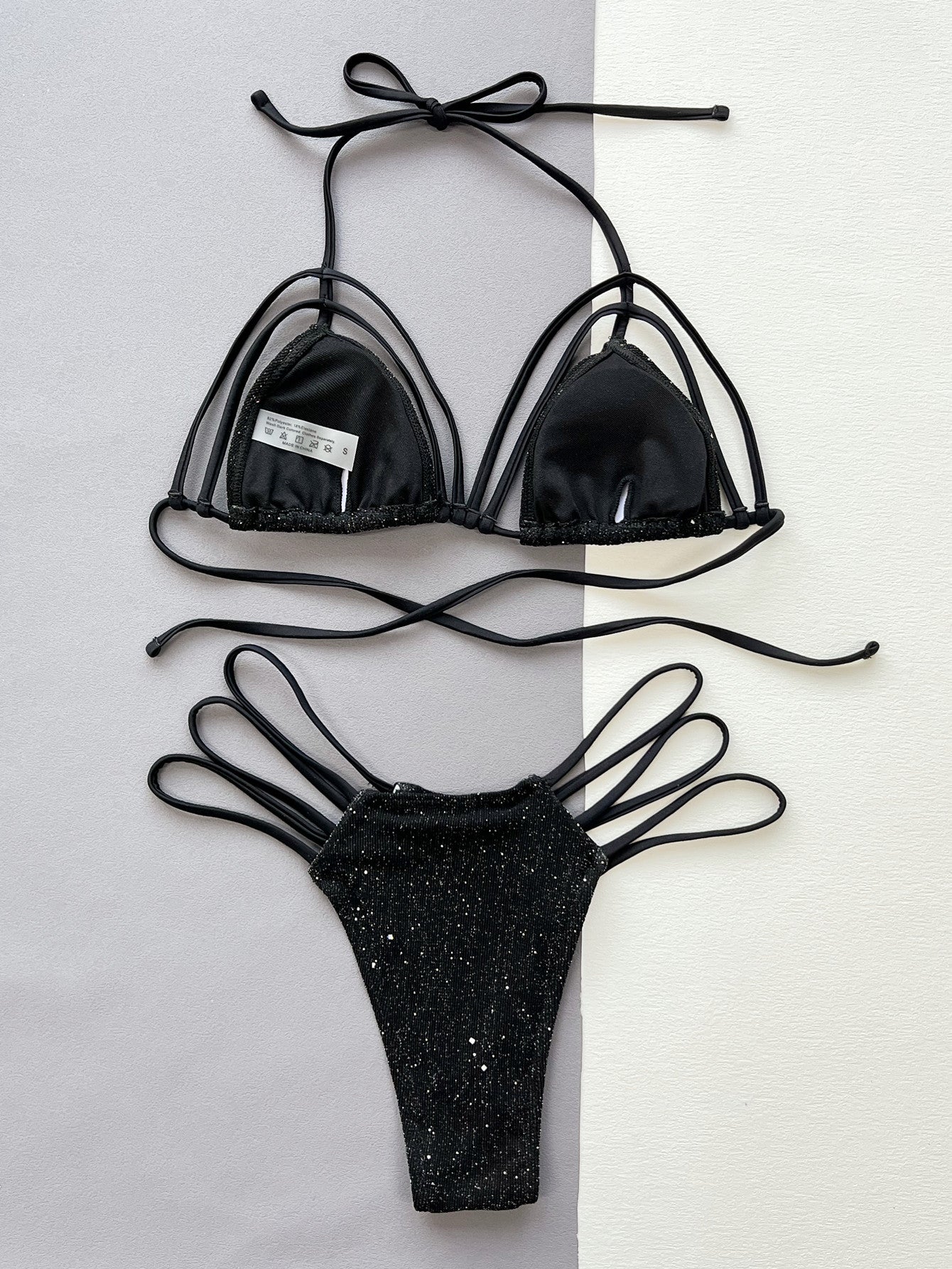 Glitter Halter Neck Strappy Two-Piece Bikini Set Swim