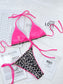 Leopard Print Halter Neck Tie Side Bikini Set